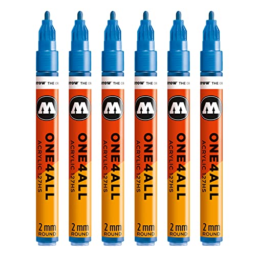 Molotow One4All 127HS Acryl Marker (2,0 mm Strichstärke, hochdeckend und permanent, UV-beständig, für fast alle Untergründe) 6 Stück Farbe 224 metallic blau von Molotow