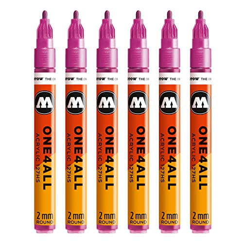 Molotow One4All 127HS Acryl Marker (2,0 mm Strichstärke, hochdeckend und permanent, UV-beständig, für fast alle Untergründe) 6 Stück Farbe 225 metallic pink von Molotow