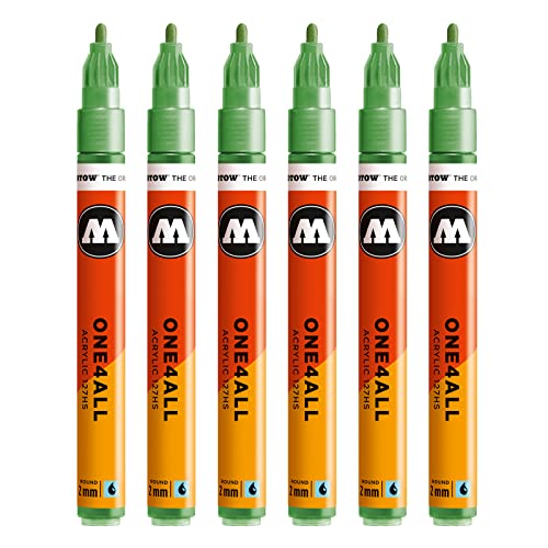 Molotow One4All 127HS Acryl Marker (2,0 mm Strichstärke, hochdeckend und permanent, UV-beständig, für fast alle Untergründe) 6 Stück Farbe 226 metallic grün von Molotow