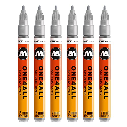 Molotow One4All 127HS Acryl Marker (2,0 mm Strichstärke, hochdeckend und permanent, UV-beständig, für fast alle Untergründe) 6 Stück Farbe 227 metallic silber von Molotow