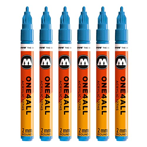 Molotow One4All 127HS Acryl Marker (2,0 mm Strichstärke, hochdeckend und permanent, UV-beständig, für fast alle Untergründe) 6 Stück Farbe 230 schockblau von Molotow