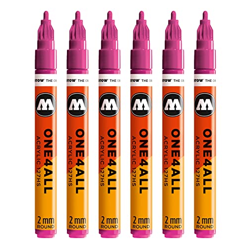 Molotow One4All 127HS Acryl Marker (2,0 mm Strichstärke, hochdeckend und permanent, UV-beständig, für fast alle Untergründe) 6 Stück Farbe 232 magenta von Molotow