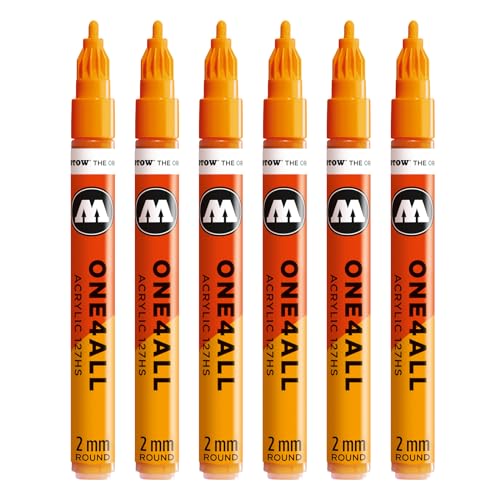 Molotow One4All 127HS Acryl Marker (2,0 mm Strichstärke, hochdeckend und permanent, schnell trocknend, nachfüllbar, für fast alle Untergründe) 6 Stück Farbe 240 SLIDER hellorange von Molotow