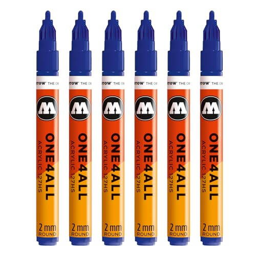 Molotow One4All 127HS Acryl Marker (2,0 mm Strichstärke, hochdeckend und permanent, schnell trocknend, nachfüllbar, für fast alle Untergründe) 6 Stück Farbe 249 ultramarinblau von Molotow