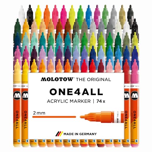 Molotow One4All 127HS Acryl Marker Complete Set (2,0 mm Strichstärke, hochdeckend und permanent, schnell trocknend, nachfüllbar, für fast alle Untergründe) 74 Stück sortiert von Molotow