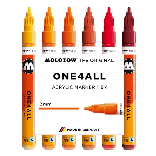 Molotow One4All 127HS Acryl Marker Hot Set (2,0 mm Strichstärke, hochdeckend und permanent, schnell trocknend, nachfüllbar, für fast alle Untergründe) 6 Stück sortiert von Clauss