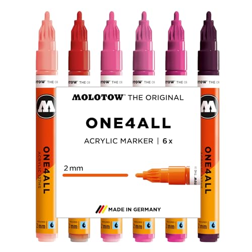 Molotow One4All 127HS Acryl Marker Pink Set (2,0 mm Strichstärke, hochdeckend und permanent, schnell trocknend, nachfüllbar, für fast alle Untergründe) 6 Stück sortiert von Molotow