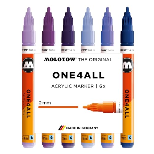 Molotow One4All 127HS Acryl Marker Violet Set (2,0 mm Strichstärke, hochdeckend und permanent, schnell trocknend, nachfüllbar, für fast alle Untergründe) 6 Stück sortiert von Molotow