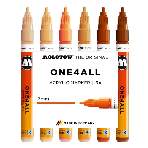 Molotow One4All 127HS Acryl Marker Wood Set (2,0 mm Strichstärke, hochdeckend und permanent, schnell trocknend, nachfüllbar, für fast alle Untergründe) 6 Stück sortiert von Molotow