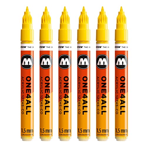 Molotow One4All 127HS-CO Acryl Marker (1,5 mm Strichstärke, hochdeckend und permanent, UV-beständig, für fast alle Untergründe) 6 Stück Farbe 006 zinkgelb von Molotow