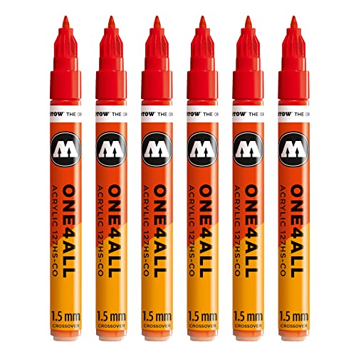 Molotow One4All 127HS-CO Acryl Marker (1,5 mm Strichstärke, hochdeckend und permanent, UV-beständig, für fast alle Untergründe) 6 Stück Farbe 013 verkehrsrot von Molotow