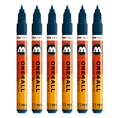 Molotow One4All 127HS-CO Acryl Marker (1,5 mm Strichstärke, hochdeckend und permanent, UV-beständig, für fast alle Untergründe) 6 Stück Farbe 027 petrol von Molotow