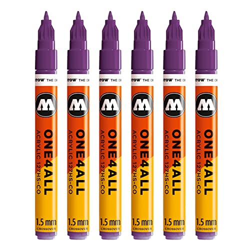 Molotow One4All 127HS-CO Acryl Marker (1,5 mm Strichstärke, hochdeckend und permanent, UV-beständig, für fast alle Untergründe) 6 Stück Farbe 042 johannisbeere von Molotow