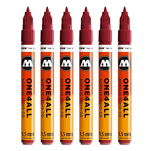 Molotow One4All 127HS-CO Acryl Marker (1,5 mm Strichstärke, hochdeckend und permanent, UV-beständig, für fast alle Untergründe) 6 Stück Farbe 086 burgundrot von Molotow