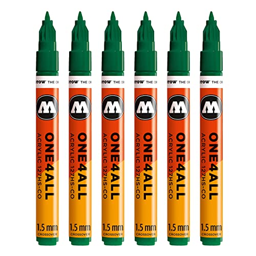 Molotow One4All 127HS-CO Acryl Marker (1,5 mm Strichstärke, hochdeckend und permanent, UV-beständig, für fast alle Untergründe) 6 Stück Farbe 096 MISTER GREEN von Molotow