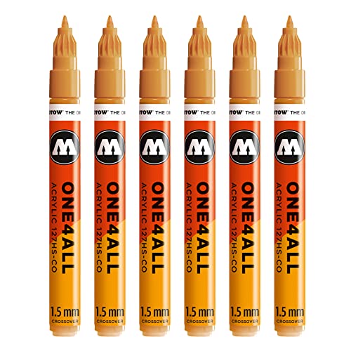 Molotow One4All 127HS-CO Acryl Marker (1,5 mm Strichstärke, hochdeckend und permanent, UV-beständig, für fast alle Untergründe) 6 Stück Farbe 108 ockerbraun hell von Molotow