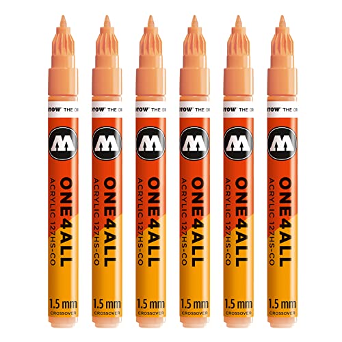 Molotow One4All 127HS-CO Acryl Marker (1,5 mm Strichstärke, hochdeckend und permanent, UV-beständig, für fast alle Untergründe) 6 Stück Farbe 117 pfirsich pastell von Molotow