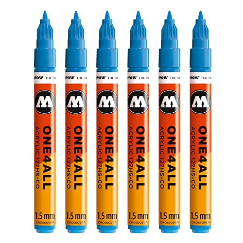 Molotow One4All 127HS-CO Acryl Marker (1,5 mm Strichstärke, hochdeckend und permanent, UV-beständig, für fast alle Untergründe) 6 Stück Farbe 161 schockblau mittel von Molotow