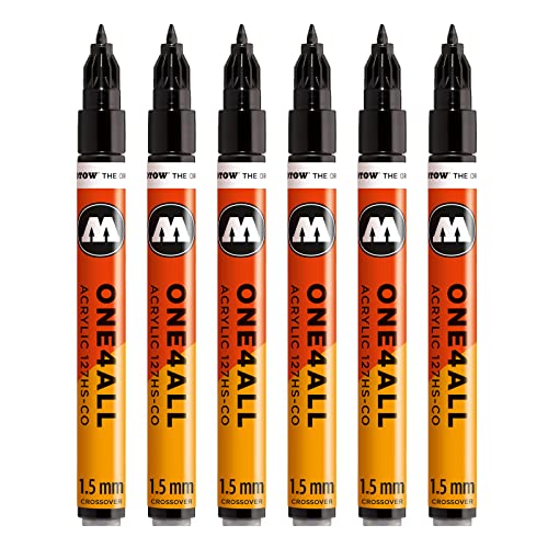 Molotow One4All 127HS-CO Acryl Marker (1,5 mm Strichstärke, hochdeckend und permanent, UV-beständig, für fast alle Untergründe) 6 Stück Farbe 180 signalschwarz von Molotow