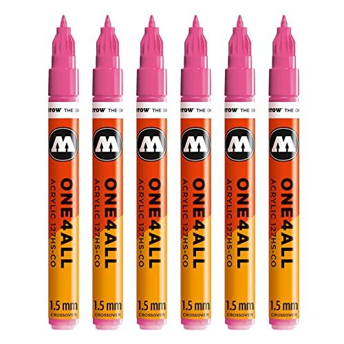 Molotow One4All 127HS-CO Acryl Marker (1,5 mm Strichstärke, hochdeckend und permanent, UV-beständig, für fast alle Untergründe) 6 Stück Farbe 200 neonpink von Molotow