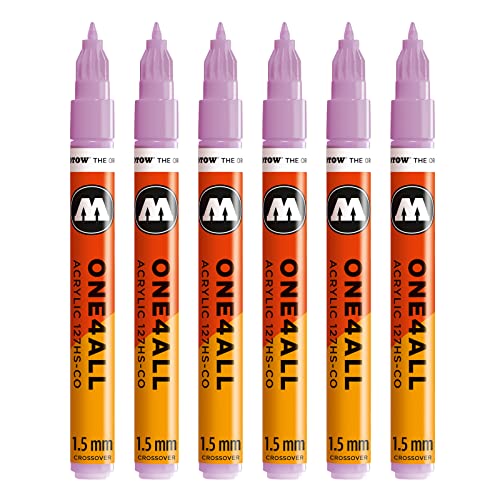 Molotow One4All 127HS-CO Acryl Marker (1,5 mm Strichstärke, hochdeckend und permanent, UV-beständig, für fast alle Untergründe) 6 Stück Farbe 201 flieder pastell von Molotow