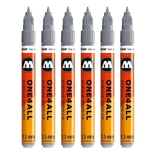 Molotow One4All 127HS-CO Acryl Marker (1,5 mm Strichstärke, hochdeckend und permanent, UV-beständig, für fast alle Untergründe) 6 Stück Farbe 203 kühles grau pastell von Molotow