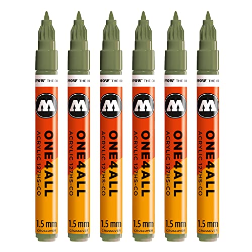 Molotow One4All 127HS-CO Acryl Marker (1,5 mm Strichstärke, hochdeckend und permanent, UV-beständig, für fast alle Untergründe) 6 Stück Farbe 205 amazonas hell von Molotow