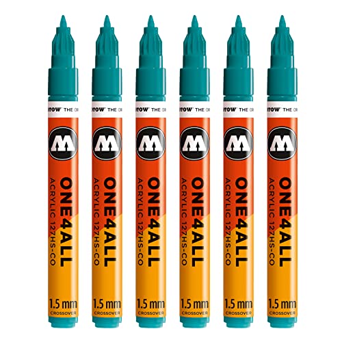 Molotow One4All 127HS-CO Acryl Marker (1,5 mm Strichstärke, hochdeckend und permanent, UV-beständig, für fast alle Untergründe) 6 Stück Farbe 206 lagunen blau von Molotow