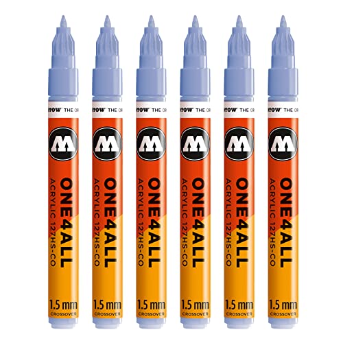 Molotow One4All 127HS-CO Acryl Marker (1,5 mm Strichstärke, hochdeckend und permanent, UV-beständig, für fast alle Untergründe) 6 Stück Farbe 209 blau violett pastell von Molotow