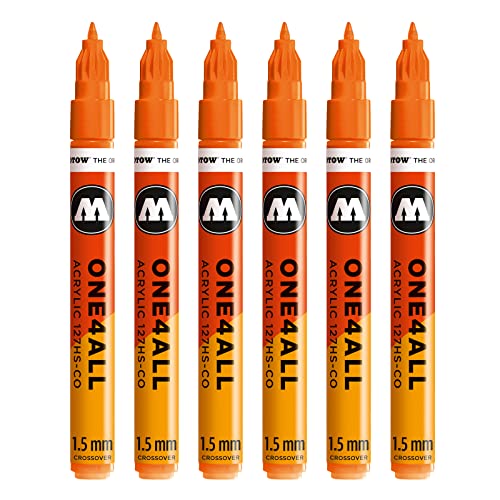 Molotow One4All 127HS-CO Acryl Marker (1,5 mm Strichstärke, hochdeckend und permanent, UV-beständig, für fast alle Untergründe) 6 Stück Farbe 218 neonorange floureszierend von Molotow