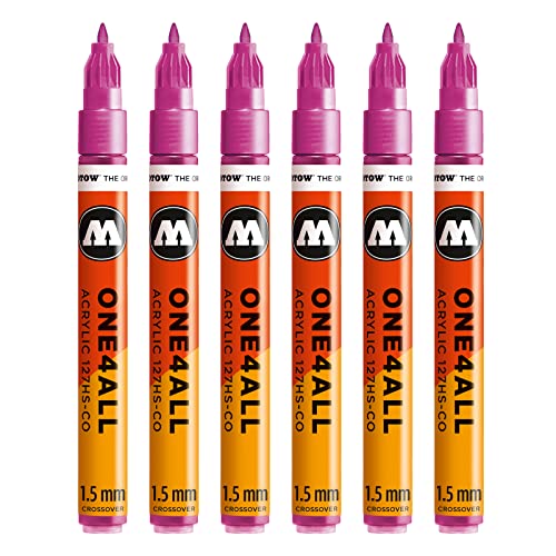 Molotow One4All 127HS-CO Acryl Marker (1,5 mm Strichstärke, hochdeckend und permanent, UV-beständig, für fast alle Untergründe) 6 Stück Farbe 225 metallic pink von Molotow