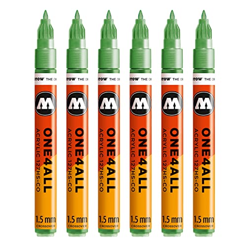 Molotow One4All 127HS-CO Acryl Marker (1,5 mm Strichstärke, hochdeckend und permanent, UV-beständig, für fast alle Untergründe) 6 Stück Farbe 226 metallic grün von Molotow