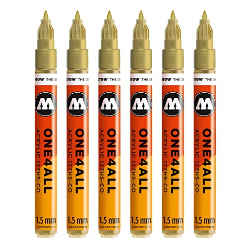 Molotow One4All 127HS-CO Acryl Marker (1,5 mm Strichstärke, hochdeckend und permanent, UV-beständig, für fast alle Untergründe) 6 Stück Farbe 228 metallic gold von Molotow