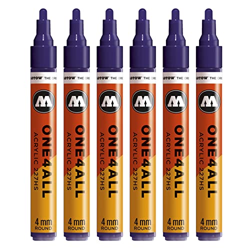 Molotow One4All 227HS Acryl Marker (4,0 mm Strichstärke, hochdeckend und permanent, UV-beständig, für fast alle Untergründe) 6 Stück Farbe 043 violett dunkel von Molotow