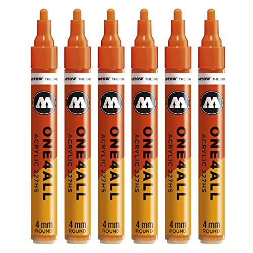 Molotow One4All 227HS Acryl Marker (4,0 mm Strichstärke, hochdeckend und permanent, UV-beständig, für fast alle Untergründe) 6 Stück Farbe 085 dare orange von Molotow