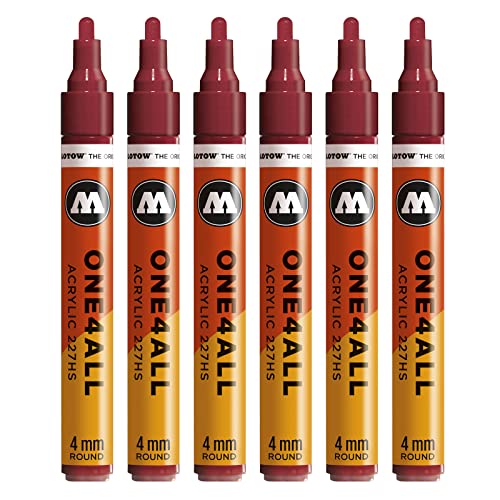 Molotow One4All 227HS Acryl Marker (4,0 mm Strichstärke, hochdeckend und permanent, UV-beständig, für fast alle Untergründe) 6 Stück Farbe 086 burgund rot von Molotow