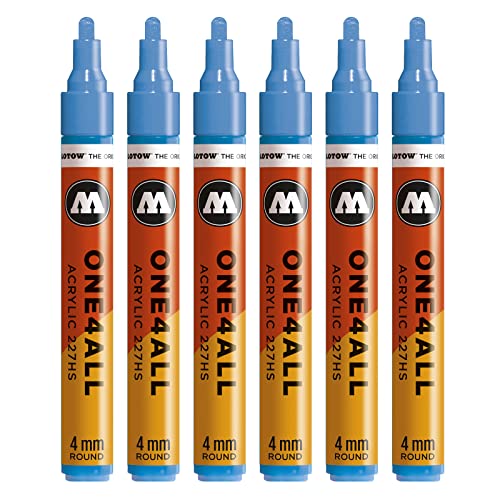 Molotow One4All 227HS Acryl Marker (4,0 mm Strichstärke, hochdeckend und permanent, UV-beständig, für fast alle Untergründe) 6 Stück Farbe 161 schock blau mittel von Molotow