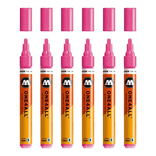 Molotow One4All 227HS Acryl Marker (4,0 mm Strichstärke, hochdeckend und permanent, UV-beständig, für fast alle Untergründe) 6 Stück Farbe 200 neonpink von Molotow