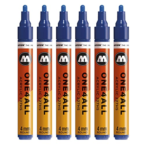 Molotow One4All 227HS Acryl Marker (4,0 mm Strichstärke, hochdeckend und permanent, UV-beständig, für fast alle Untergründe) 6 Stück Farbe 204 echtblau von Molotow