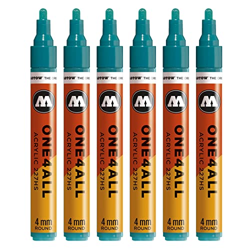 Molotow One4All 227HS Acryl Marker (4,0 mm Strichstärke, hochdeckend und permanent, UV-beständig, für fast alle Untergründe) 6 Stück Farbe 206 lagunen blau von Molotow