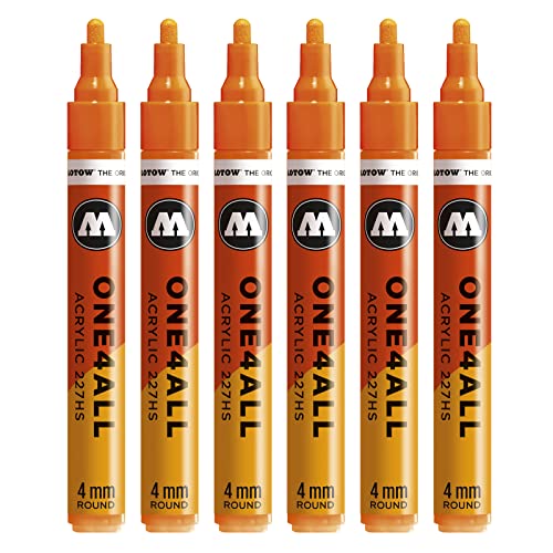 Molotow One4All 227HS Acryl Marker (4,0 mm Strichstärke, hochdeckend und permanent, UV-beständig, für fast alle Untergründe) 6 Stück Farbe 218 neonorange floureszierend von Molotow