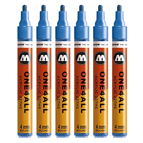 Molotow One4All 227HS Acryl Marker (4,0 mm Strichstärke, hochdeckend und permanent, UV-beständig, für fast alle Untergründe) 6 Stück Farbe 224 metallic blau von Molotow