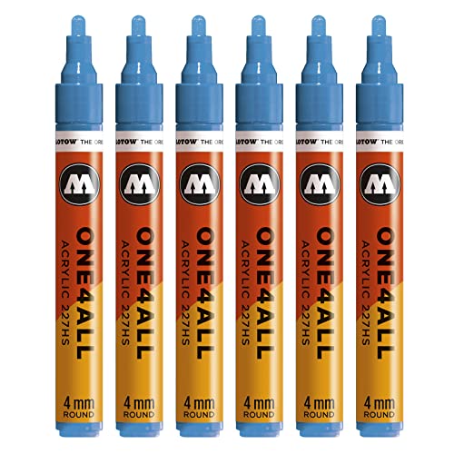 Molotow One4All 227HS Acryl Marker (4,0 mm Strichstärke, hochdeckend und permanent, UV-beständig, für fast alle Untergründe) 6 Stück Farbe 230 schockblau von Molotow