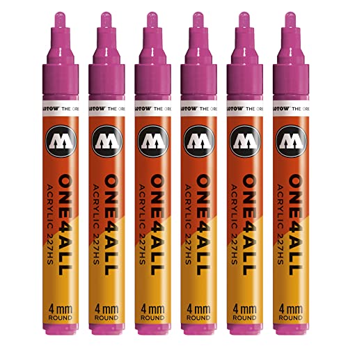 Molotow One4All 227HS Acryl Marker (4,0 mm Strichstärke, hochdeckend und permanent, UV-beständig, für fast alle Untergründe) 6 Stück Farbe 232 magenta von Molotow