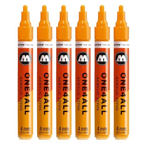 Molotow One4All 227HS Acryl Marker (4,0 mm Strichstärke, hochdeckend und permanent, schnell trocknend, nachfüllbar, für fast alle Untergründe) 6 Stück Farbe 240 SLIDER hellorange von Molotow