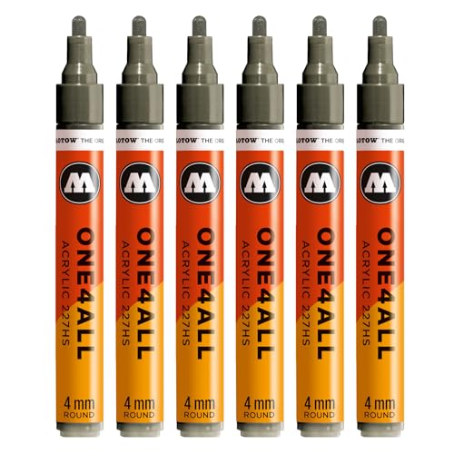 Molotow One4All 227HS Acryl Marker (4,0 mm Strichstärke, hochdeckend und permanent, schnell trocknend, nachfüllbar, für fast alle Untergründe) 6 Stück Farbe 260 steingrau dunkel von Molotow