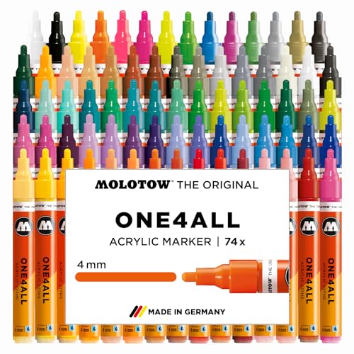 Molotow One4All 227HS Acryl Marker Complete Set (4,0 mm Strichstärke, hochdeckend und permanent, schnell trocknend, nachfüllbar, für fast alle Untergründe) 74 Stück sortiert von Molotow