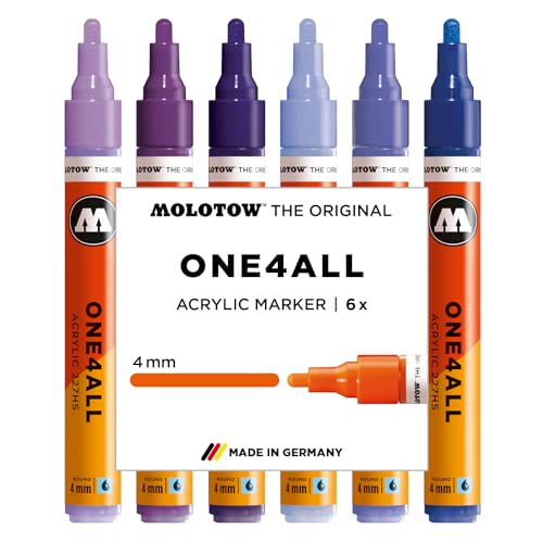 Molotow One4All 227HS Acryl Marker Violet Set (4,0 mm Strichstärke, hochdeckend und permanent, schnell trocknend, nachfüllbar, für fast alle Untergründe) 6 Stück sortiert von Molotow