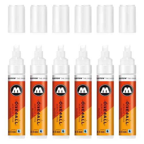 Molotow One4All 327HS Acryl Marker Glossy (4,0-8,0 mm Strichstärke, hochglanz, hochdeckend und permanent, schnell trocknend, nachfüllbar, für fast alle Untergründe) 6 Stück Farbe 251 glossy white von Molotow