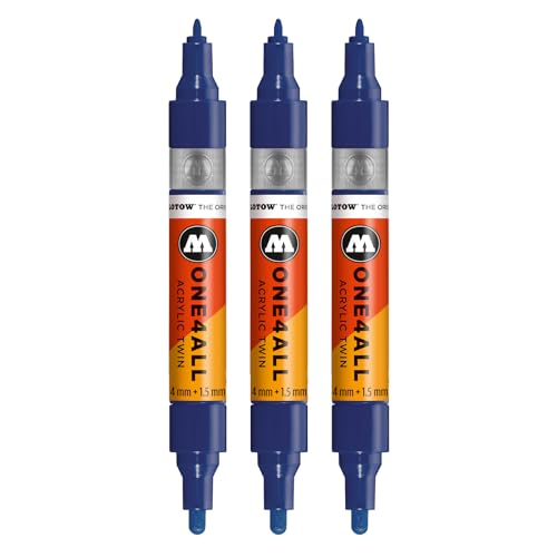 Molotow One4All Acrylic Twin Marker (1,5 und 4,0 mm Strichstärke, hochdeckend und permanent, schnell trocknend, nachfüllbar, für fast alle Untergründe) 3 Stück Farbe 248 SEEN nachtblau von Molotow